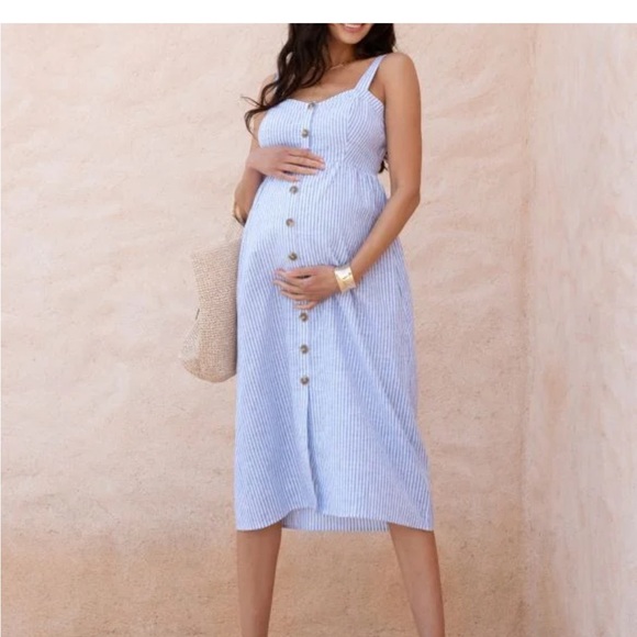 Linen & Cotton Midi Maternity & Nursing Dress - Picture 2 of 5